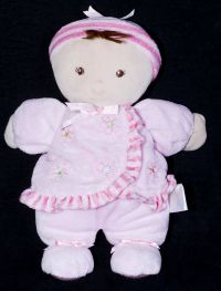Carters Just One Year JOY Girl Doll Pink Body Stripes Lovey Rattle Plush